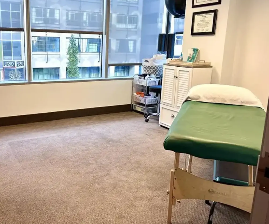 Treatment room at Manual Medicine Spine & Sports Physical Therapy, with the treatment table set up for hands-on care